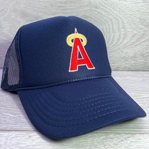 NEW VINTAGE STYLE ANAHEIM LOS ANGELES ANGELS BLUE TRUCKER HAT MESH BACK…